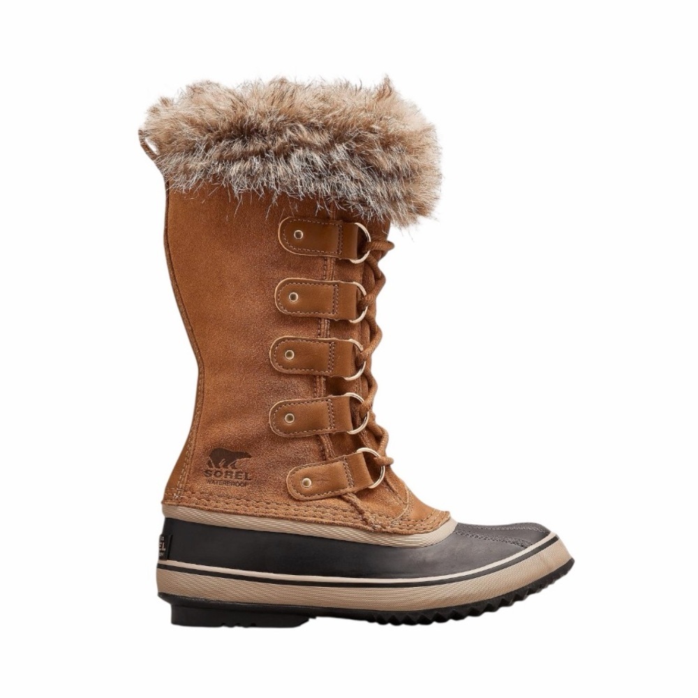 NWT! Sorel Joan of Arctic Faux Fur Waterproof Snow Boot Camel Brown/Black Size 7